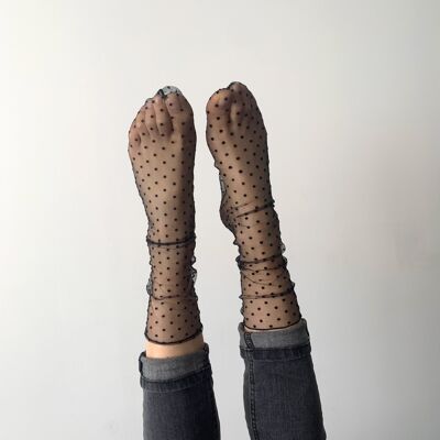 Tulle & plumetis socks - Maëva - black