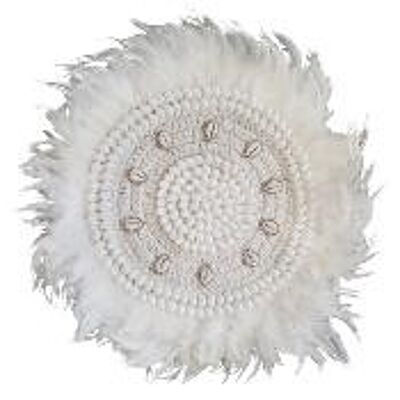 Decoration of macrame pared, feathers and white conchas - M87