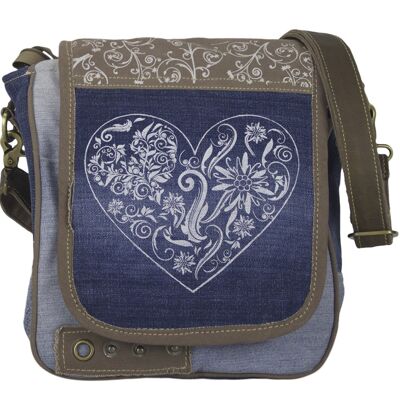 Borsa tradizionale Domelo, borsa dirndl, borsa a tracolla, borsa messenger dell'Oktoberfest in jeans riciclato, tela e pelle