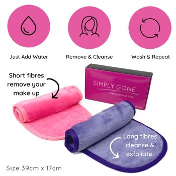 Lot de 2 lingettes démaquillantes violet et rose 5