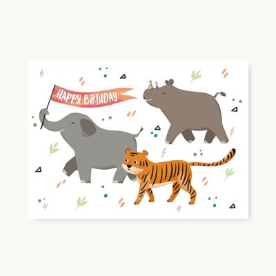Carte Postale Joyeux Anniversaire - Parade des Animaux