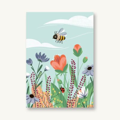 Prairie d'été de carte postale - chance d'abeille