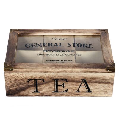Caja de té fabricada en madera y cristal vintage