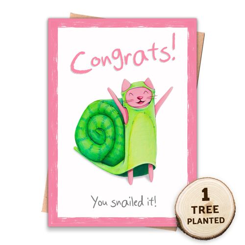 Recycled Funny Cat Congrats Congratulations Card. Snailed It Naked