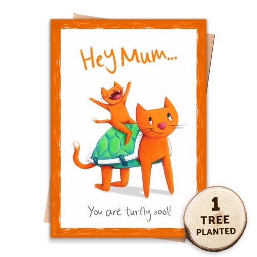 Eco Recycled Mother's Day Card, Flower Seed. Turtly Cool Mum Naked