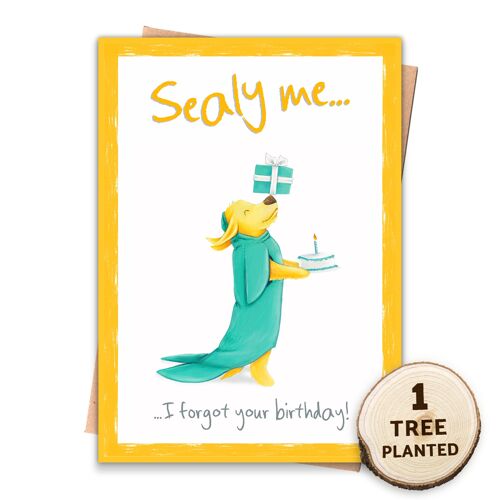 Zero Waste & Eco Belated Birthday Card. Funny Dog. Sealy Me Naked