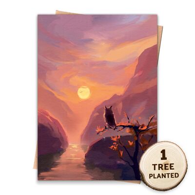 Bird Eco Friendly Card. Tree & Plantable Seed. Sunset owl Wrapped