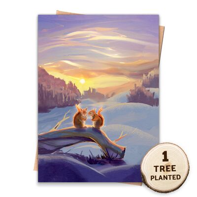 Eco Friendly Plant a Tree Card & Samengeschenk. Frostige Eichhörnchen eingewickelt