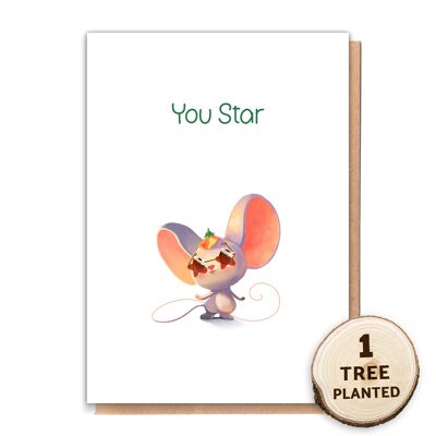 Carte recyclée et cadeau de graines plantables. Souris mignonne. Star Quinn nue