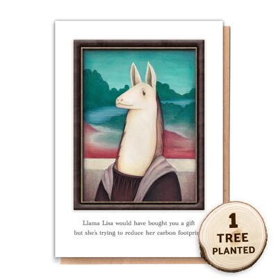 Eco Friendly Birthday Card & Plantable Seed Gift. Llama Lisa Naked