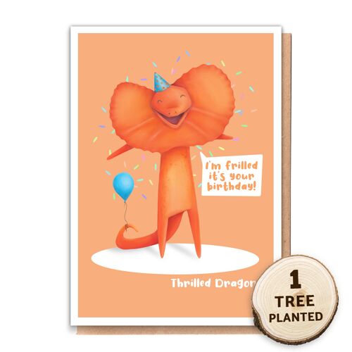 Eco Friendly, Funny Reptile Birthday Card. Thrilled Dragon Naked