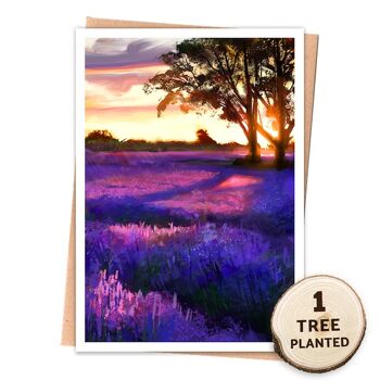 Carte écologique de paysage britannique et cadeau de graines plantables. Lavande nue 1