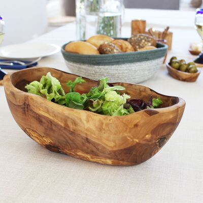 Salad bowl made of olive wood, oval