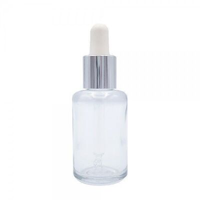 BOTELLA SERUM OROHENA - CRISTAL TRANSPARENTE - 30ml - PIPETA CRISTAL ALUMINIO