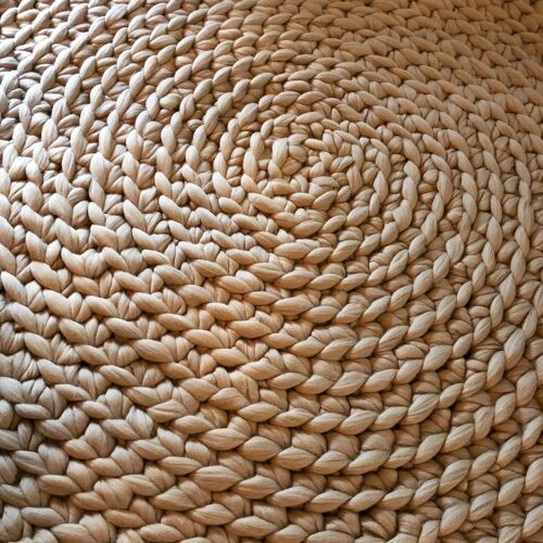 Tapis rond XXL laine mérinos Beige diamètre 100 cm