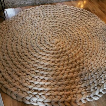 Tapis rond XXL laine mérinos Naturel brun diamètre 100 cm 2