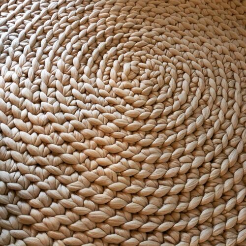 Tapis rond XXL laine mérinos Naturel ivoire diamètre 100 cm