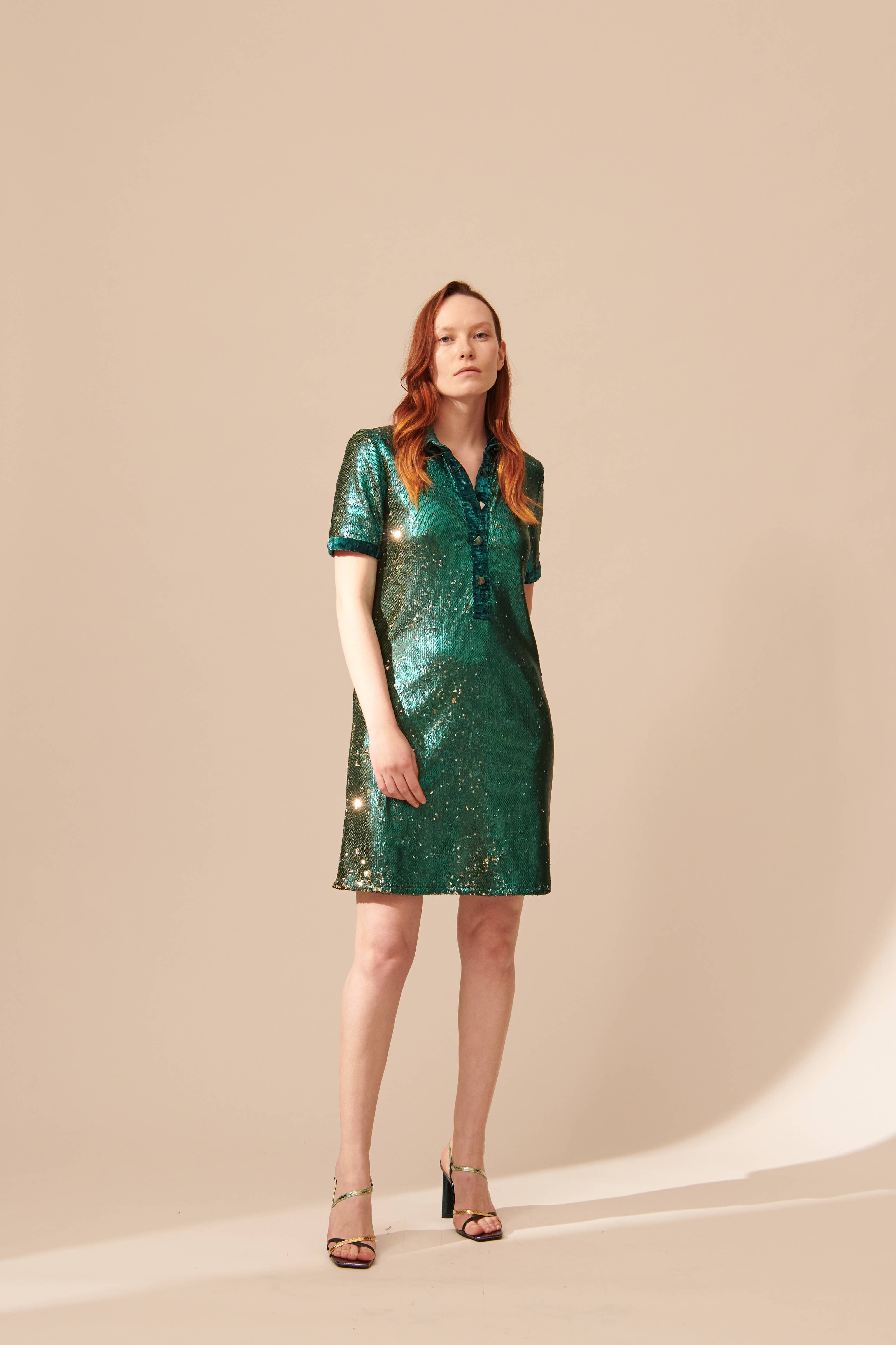 Y126 ABITO POLO IN PAILLETTES SEQUIN POLO DRESS Green