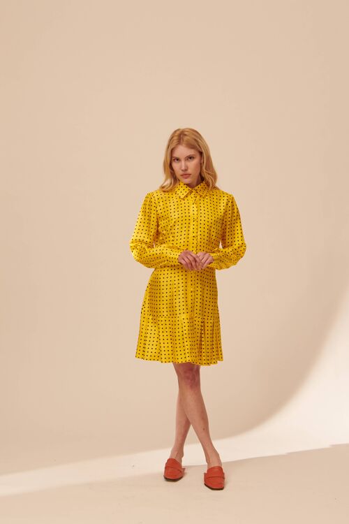 Y115 ABITO CORTO CON PIEGHE A POIS PLEATED POLKA Yellow