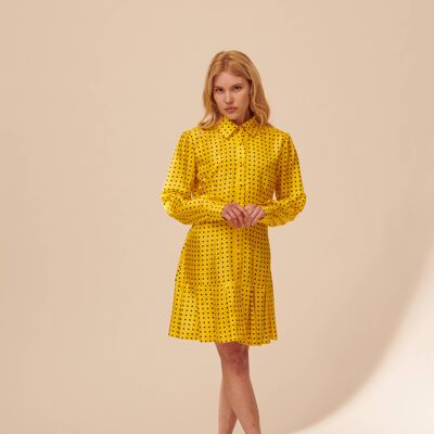 Y115 SHORT DRESS WITH POIS PLEATED PLEATED POLKA Yellow