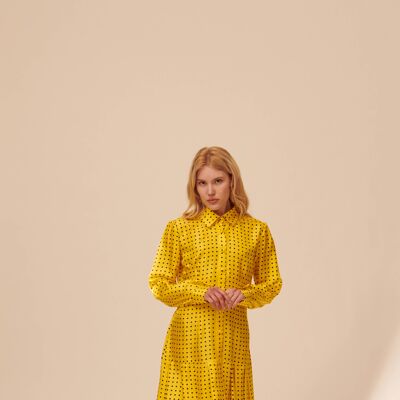 Y115 SHORT DRESS WITH POIS PLEATED PLEATED POLKA Yellow