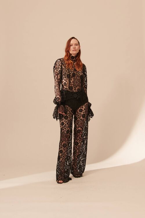 Y106 PANTALONE IN PIZZO LACE TROUSERS Black