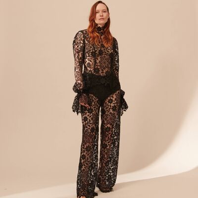 Y106 PANTALONE IN PIZZO LACE TROUSERS Black