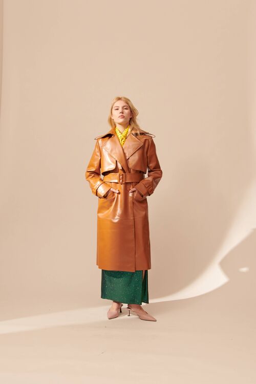 Y136 TRENCH ECOPELLE ECOLEATHER TRENCH COAT Cognac