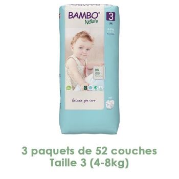 Couches Bambo Nature Midi T3 (4-8kg) - 3 paquets de 52 1