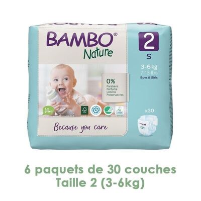 Bambo Nature Mini T2 nappies (3-6 kg) - 6 packs of 30