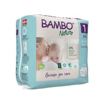 Couches Bambo Nature Newborn T1 (2-4 kg) - 6 paquets de 22 5