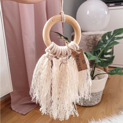 Attrape rêves en macramé, pendentif bohème avec anneau en bois, décoration murale chambre