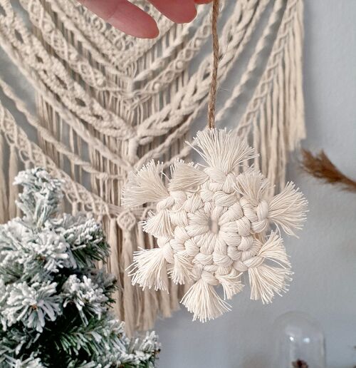 Makramee kleine Schneeflocke für Tannenbaum, Weihnachten Baumschmuck Boho Anhänger, Weihnachtsbaumschmuck