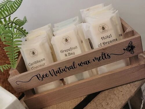 Personalised Bee Natural Wax Melts display crate