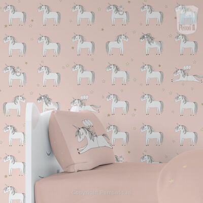 Wallpaper unicorn nursery salmon pink or mint