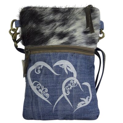 Domelo Trachten bag Dirndl bag. Shoulder bag Oktoberfest Small crossbody bag made from recycled jeans & fur.