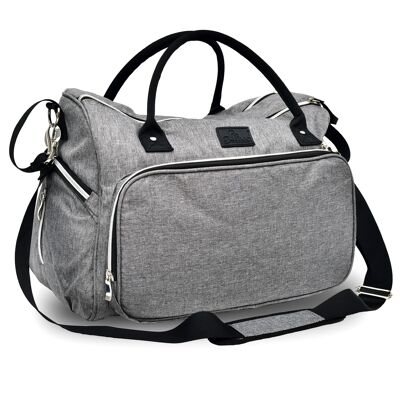 Diaper bag large, gray with pram holder including changing mat for parents