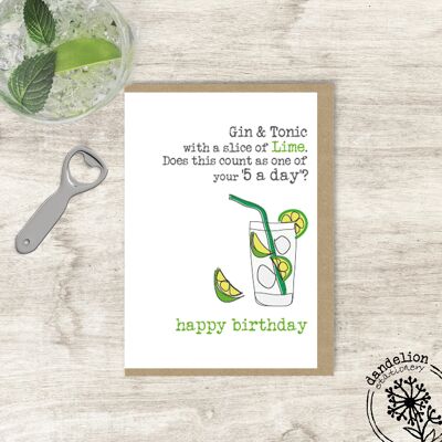 Gin & Tonic with a slice of lime - Greetings Card