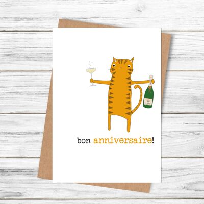 Happy Birthday Cat (bon anniversaire!) - French Greetings Card