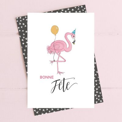 Happy Birthday Flamingo (Bonne Fete) - French Greetings Card