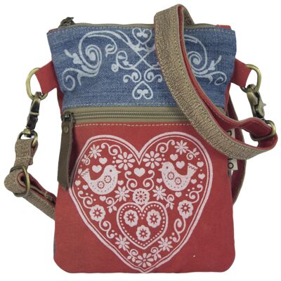 Domelo Trachtentasche Dirndl Tasche. Mini Oktoberfest Umhängetasche.  Rote Crossbody Bag aus recycelte Jeans Canvas