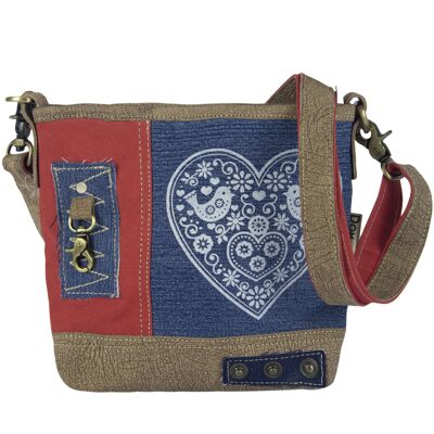 Domelo Trachten bag Dirndl bag. red Oktoberfest shoulder bag. Small crossbody bag made from recycled jeans canvas & leather