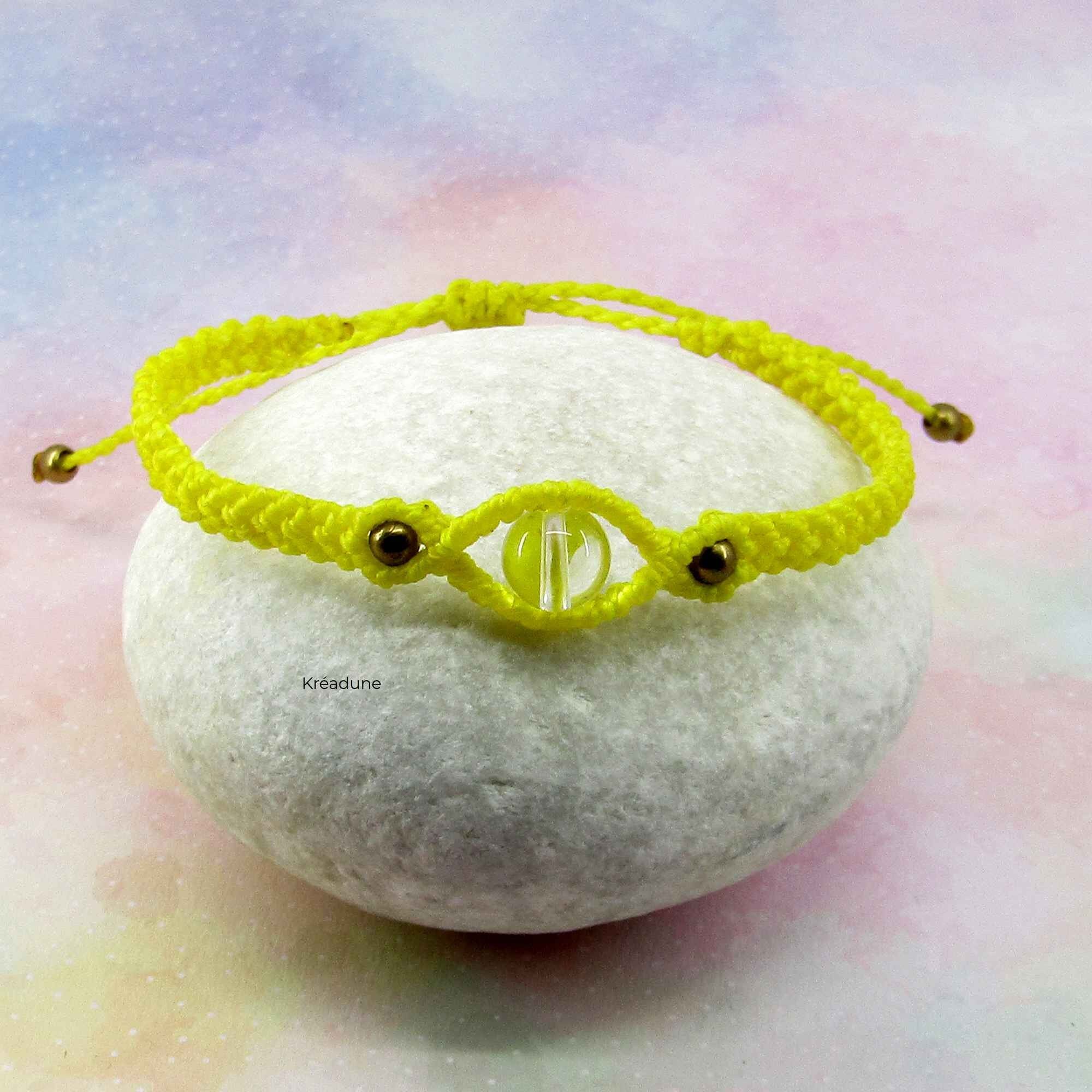 Bracelet micro-macramé jaune citron et Quartz - Daya
