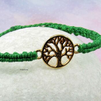 Bracelet micro-macramé vert avec arbre de vie 3