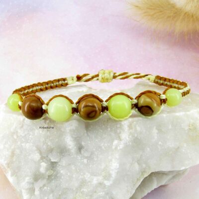 Bracelet bicolore avec perles en jaspe bois et jade jaune - Ramya