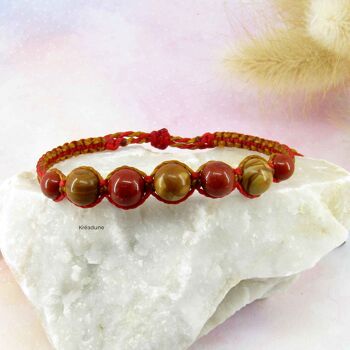 Bracelet bicolore avec perles en jaspe bois et jaspe rouge - Ramya 1