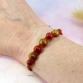 Bracelet bicolore avec perles en jaspe bois et jaspe rouge - Ramya 3