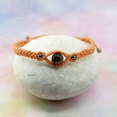 Pastel orange micro-macrame bracelet with Smoky Quartz - Daya