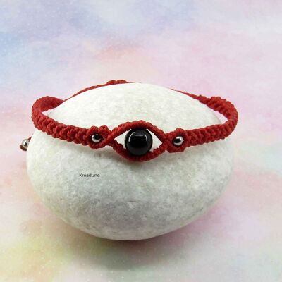 Red micro-macrame bracelet with Onyx - Daya