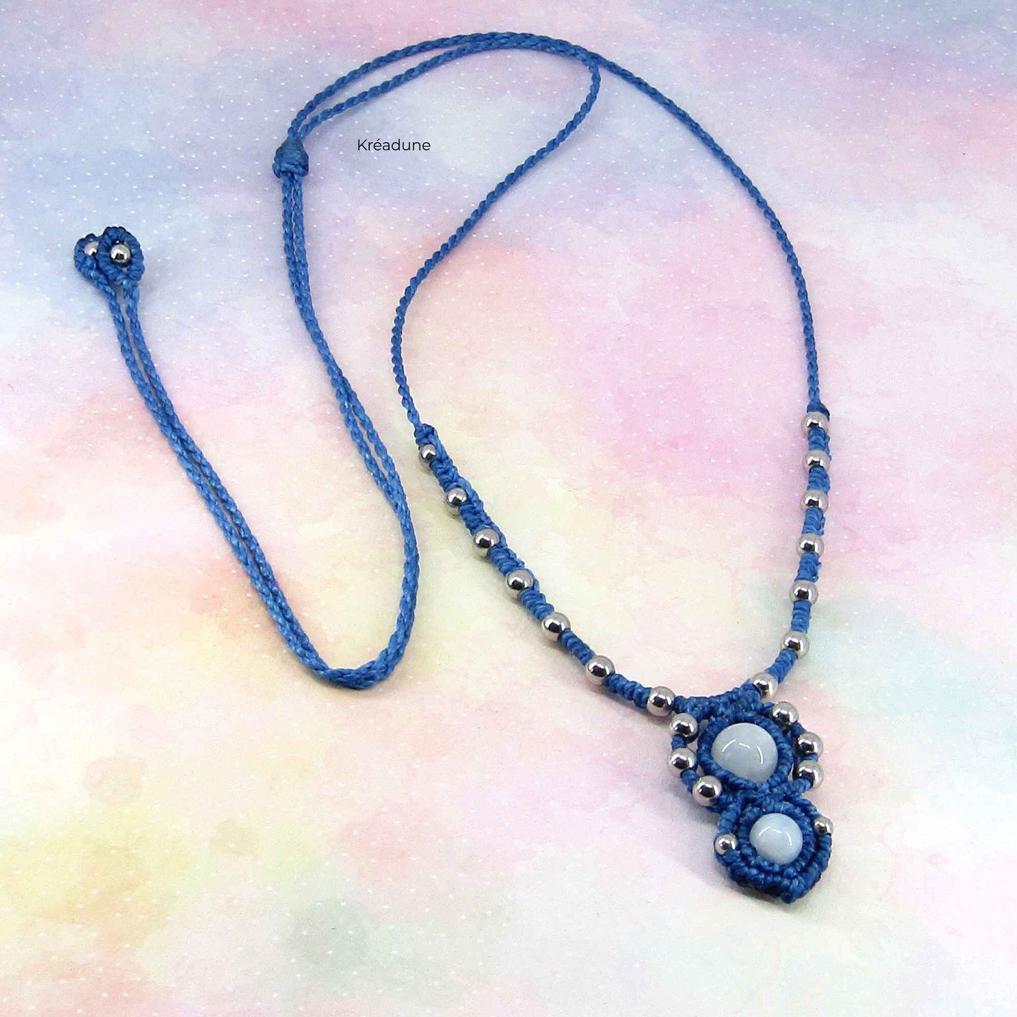Collier micro-macramé bleu avec aigue-marine - Edha